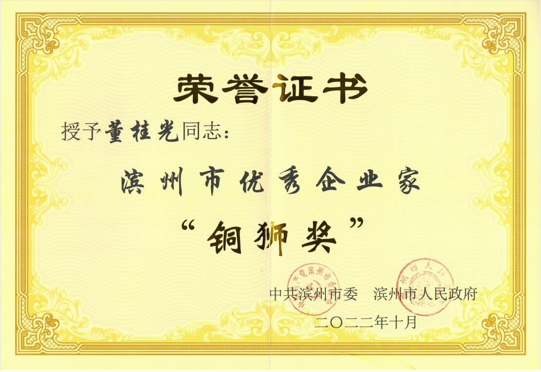 濱州市優(yōu)秀企業(yè)家 “銅獅獎(jiǎng)”